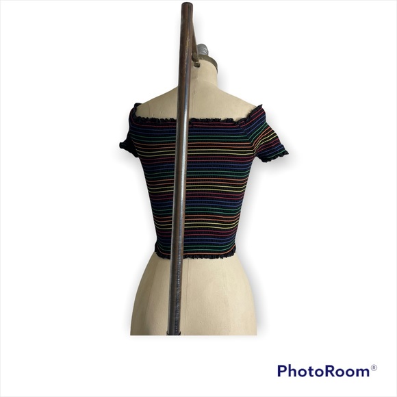 Heart & Hips Rainbow Striped Ruched Stretched Crop Top sz M - Picture 10 of 15